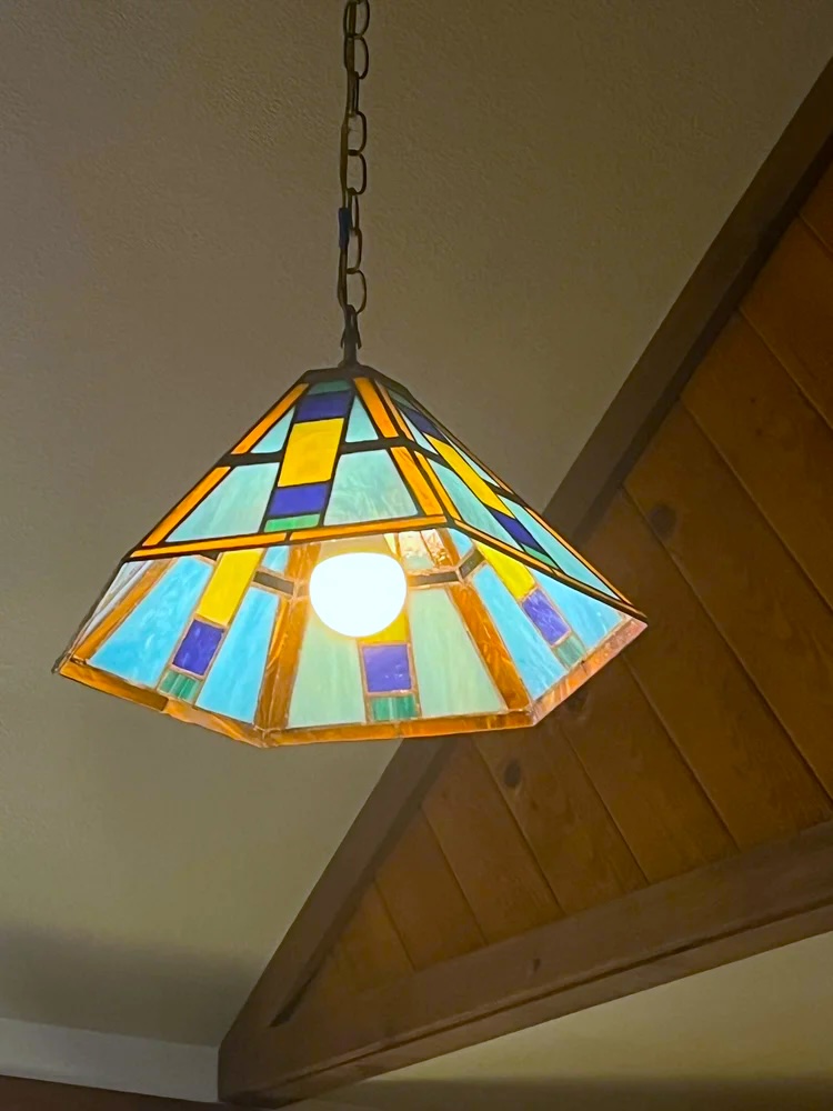 Teal and yellow geometric pendant lamp